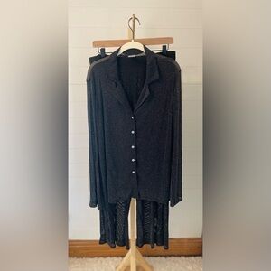 Time and Tru Women's Sparkle Button Front Shirt Black Pants Coverup Large